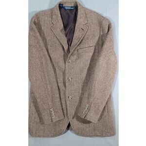 Vintage Polo Ralph Lauren Lambswool Alpaca Herringbone Blazer L Brown macau